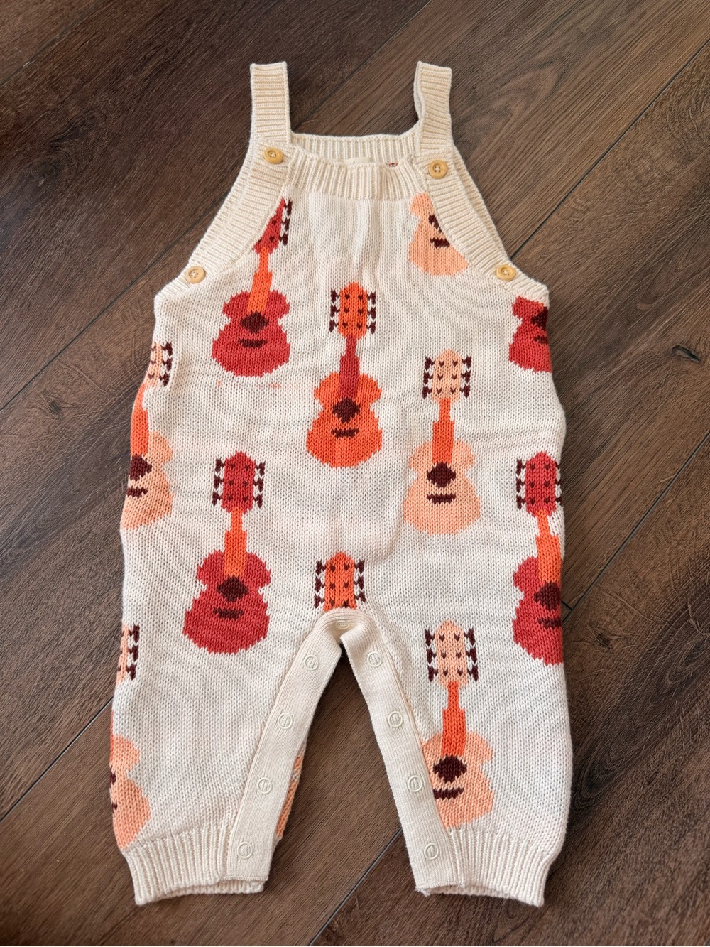Cream Knit Guitar Print Baby Overalls